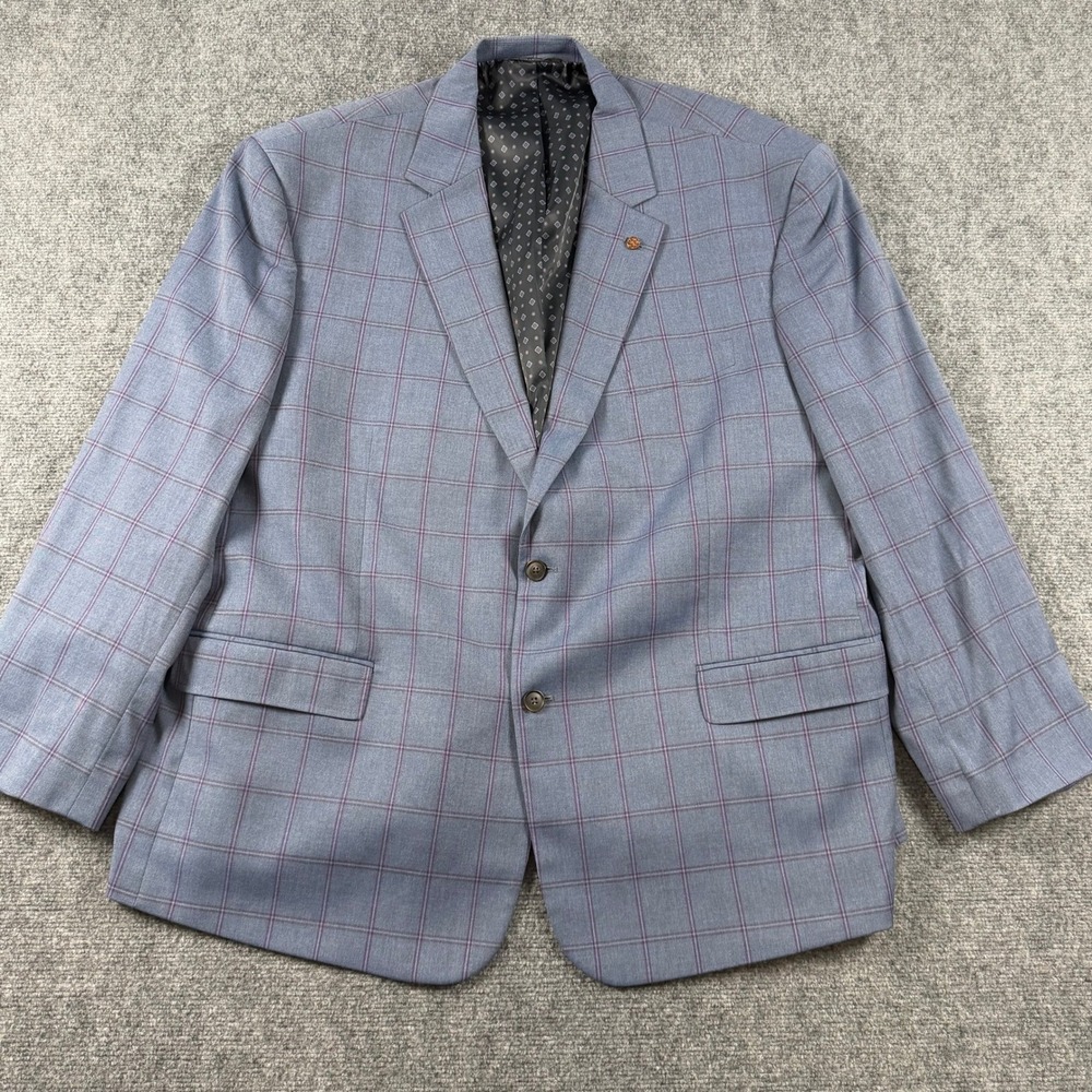 Oak Hill Sport Coat Mens 3XL 54-56 Blue Windowpane Plaid Stretch Blazer Jacket